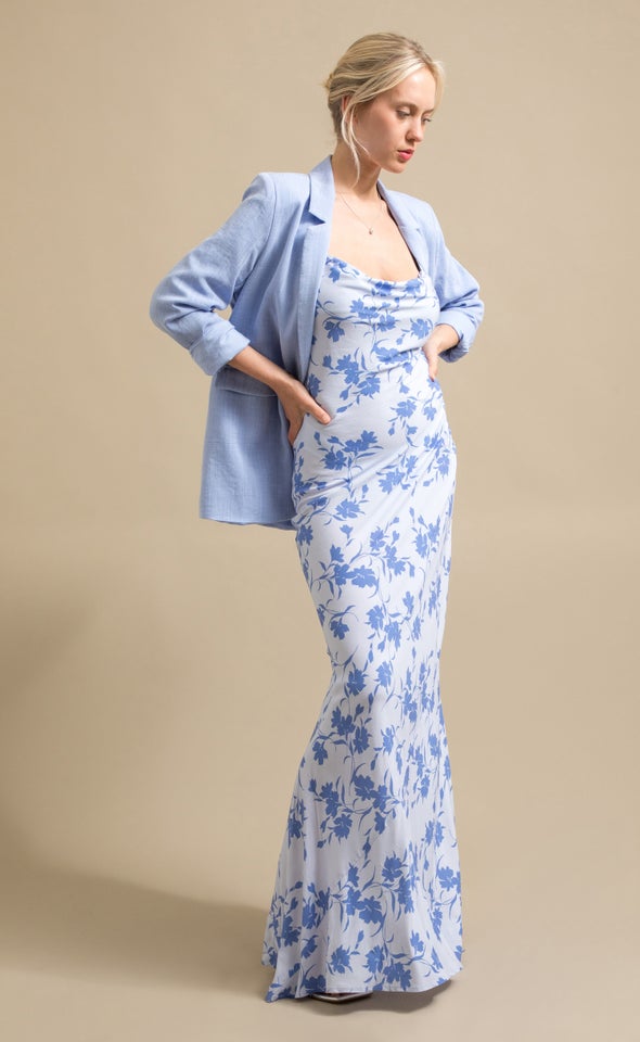 Poplin Bias Slip Maxi Blue/floral