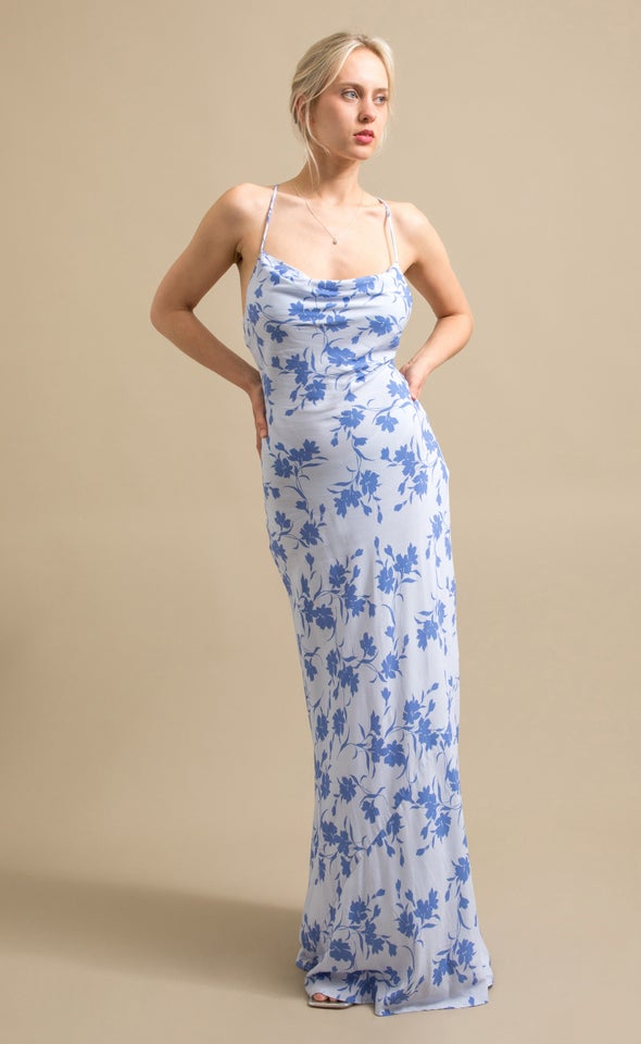 Poplin Bias Slip Maxi Blue/floral