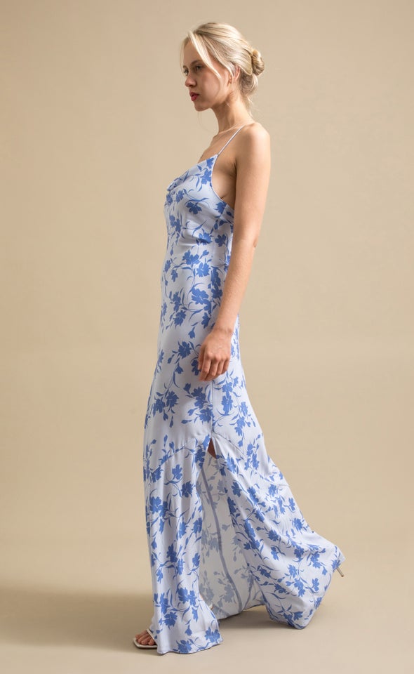 Poplin Bias Slip Maxi Blue/floral