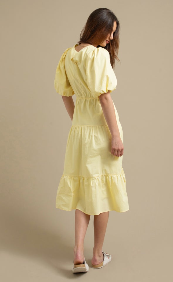 Poplin Cut Out Midi Dress Lemon