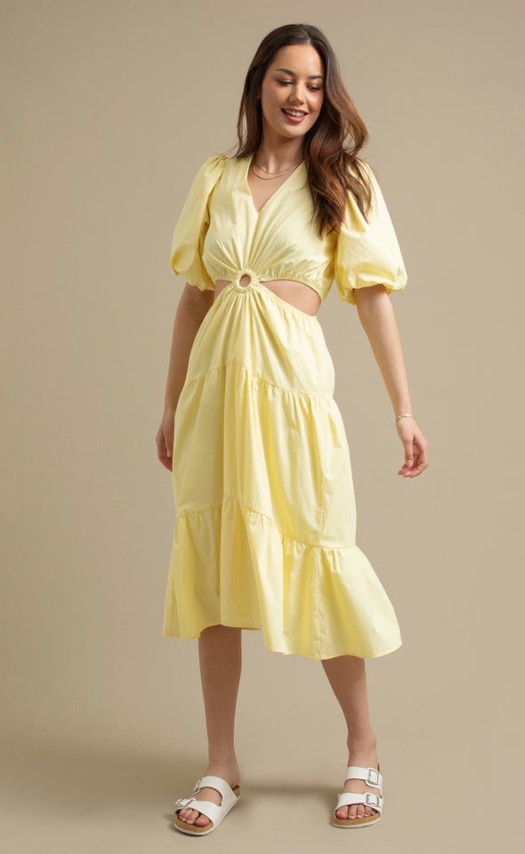 Poplin Cut Out Midi Dress Lemon