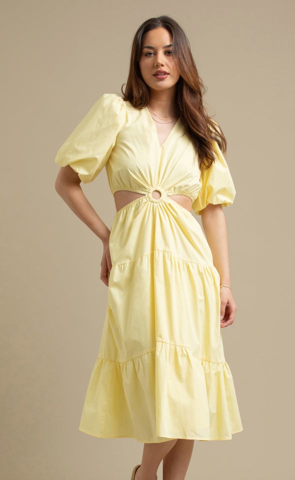 Poplin Cut Out Midi Dress Lemon