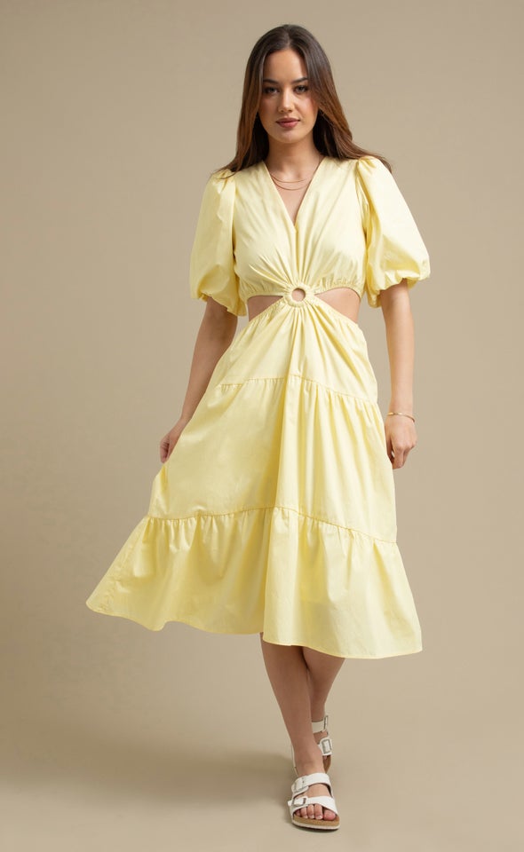 Poplin Cut Out Midi Dress Lemon