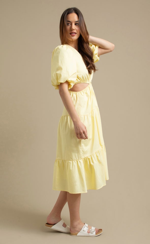 Poplin Cut Out Midi Dress Lemon