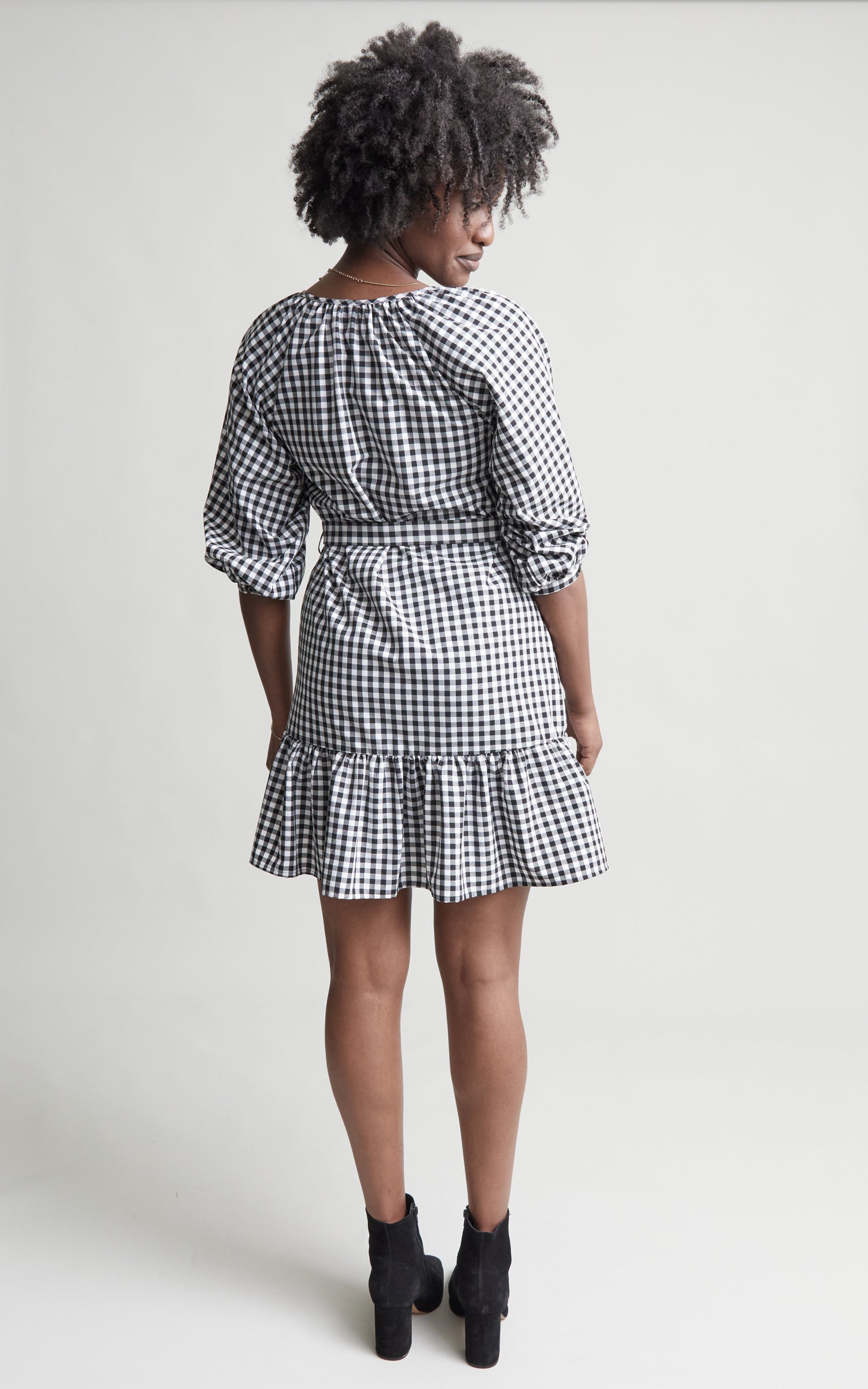 Poplin Gingham Frill Shirt Dress