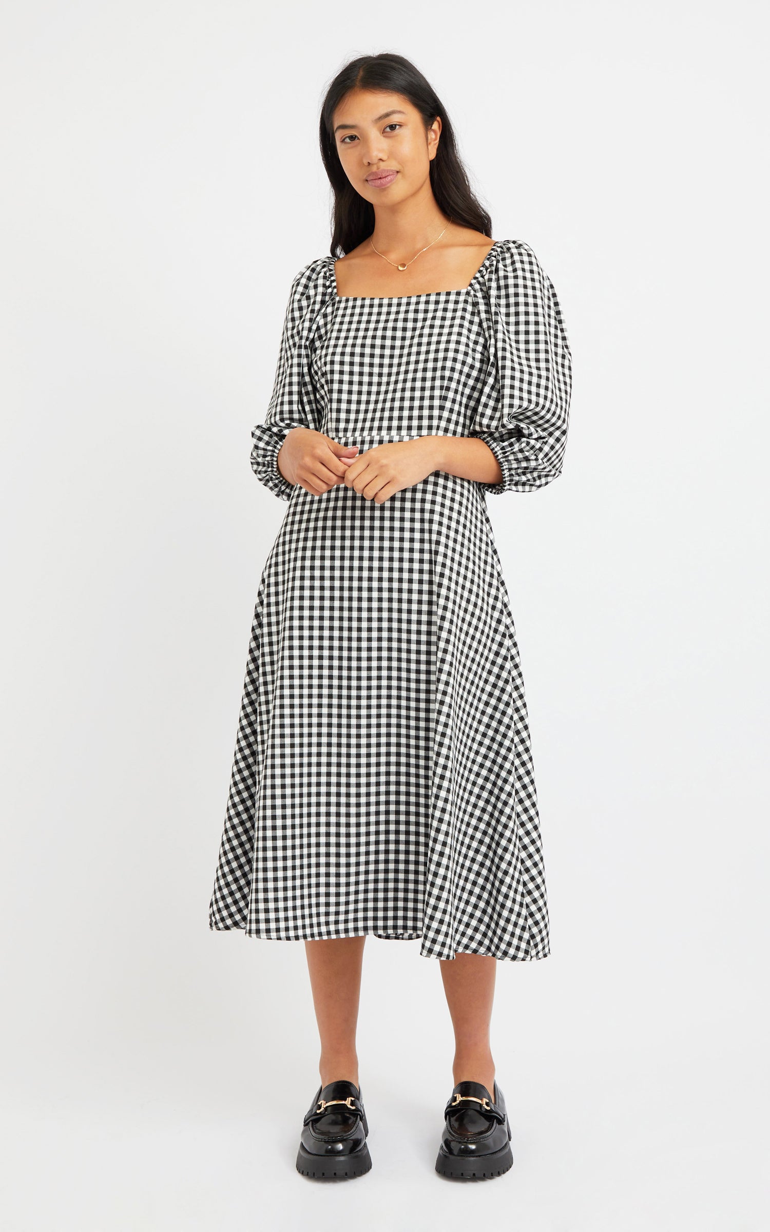 gingham square neck dress