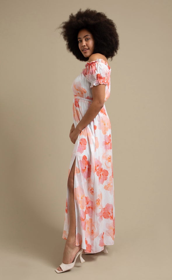 Poplin Off The Shoulder Maxi Cream/floral