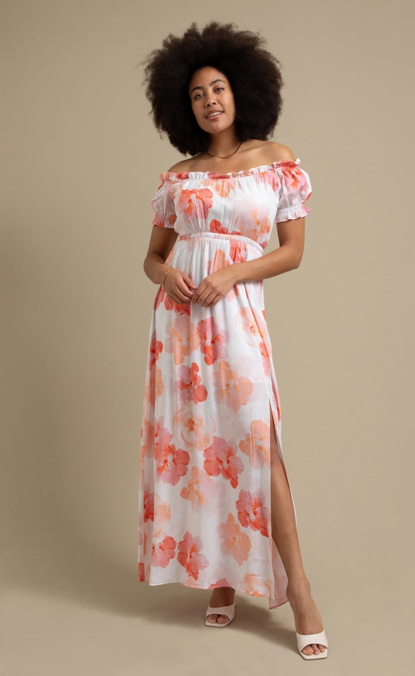 Poplin Off The Shoulder Maxi Cream/floral