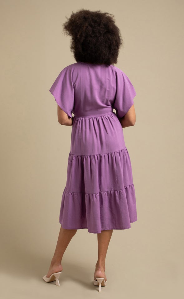 Poplin Panelled Batwing Midi Dress Grape