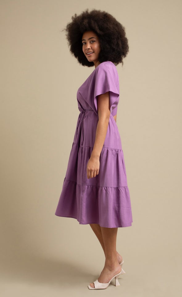 Poplin Panelled Batwing Midi Dress Grape