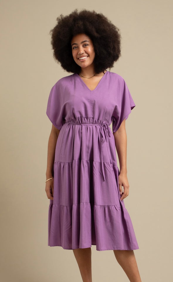 Poplin Panelled Batwing Midi Dress Grape