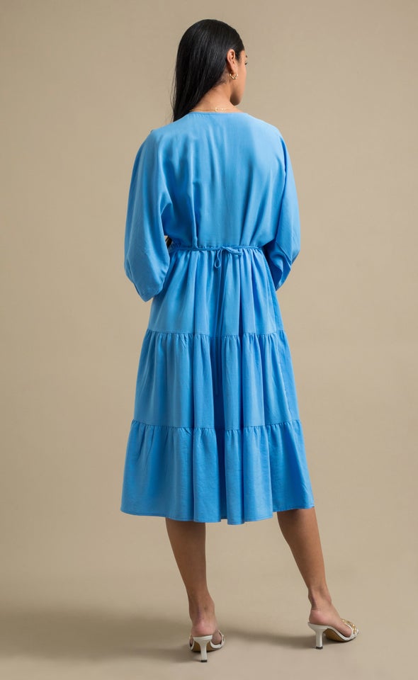 Poplin Panelled Midi Dress Cornflower Blue