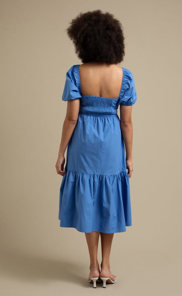 Poplin Puff Sleeve Dress Cornflower Blue