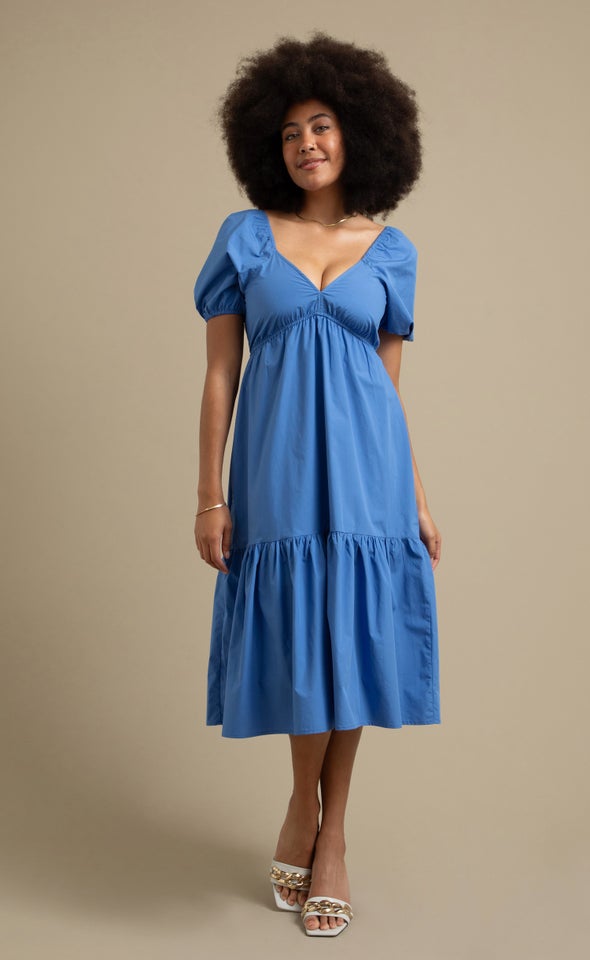 Poplin Puff Sleeve Dress Cornflower Blue