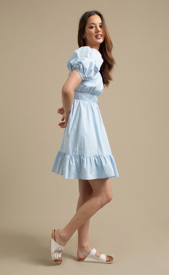 Poplin Square Neck Dress Ice Blue