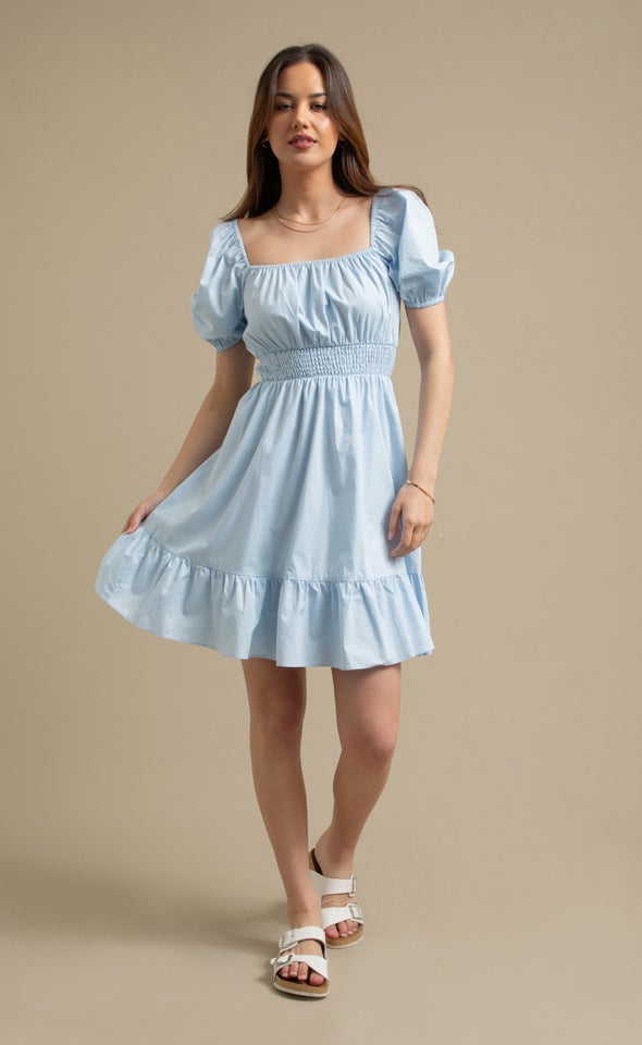 Poplin Square Neck Dress Ice Blue