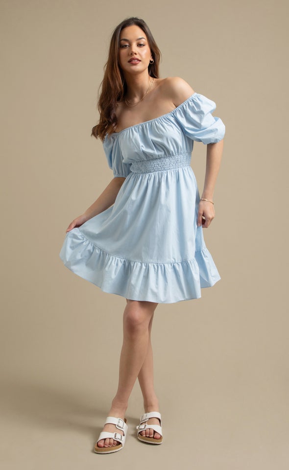 Poplin Square Neck Dress Ice Blue