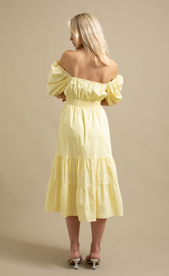 Poplin Square Neck Midi Dress Lemon