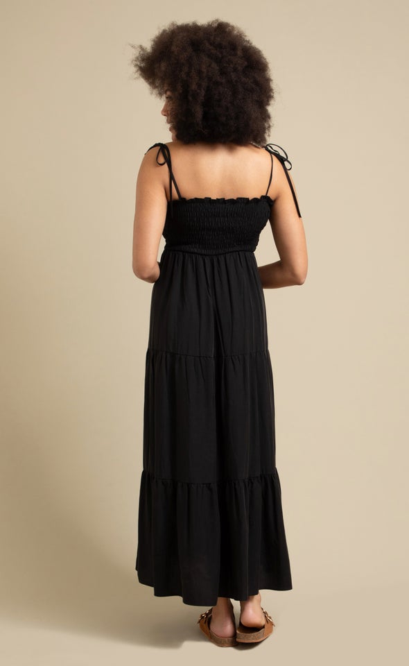 Poplin Tie Shoulder Maxi Black