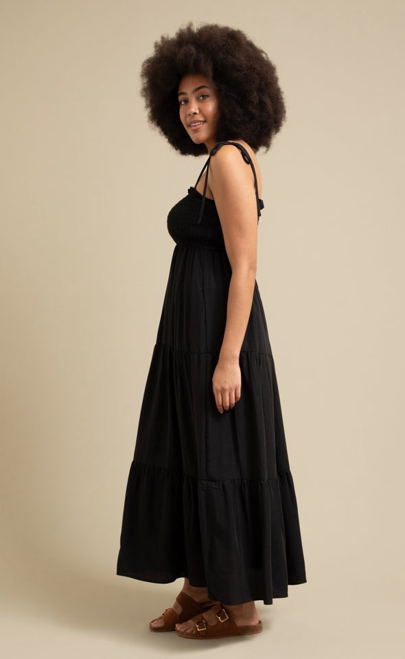 Poplin Tie Shoulder Maxi Black