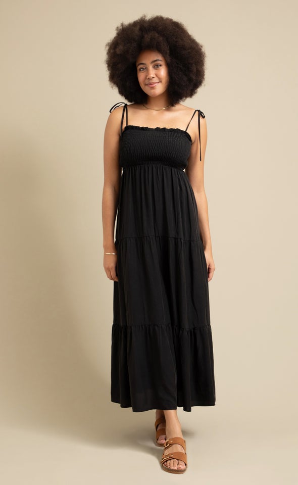 Poplin Tie Shoulder Maxi Black