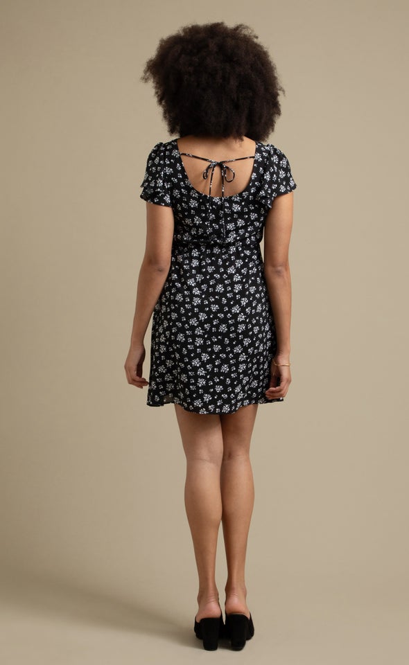 Printed CDC Tie Back Dress Black/white