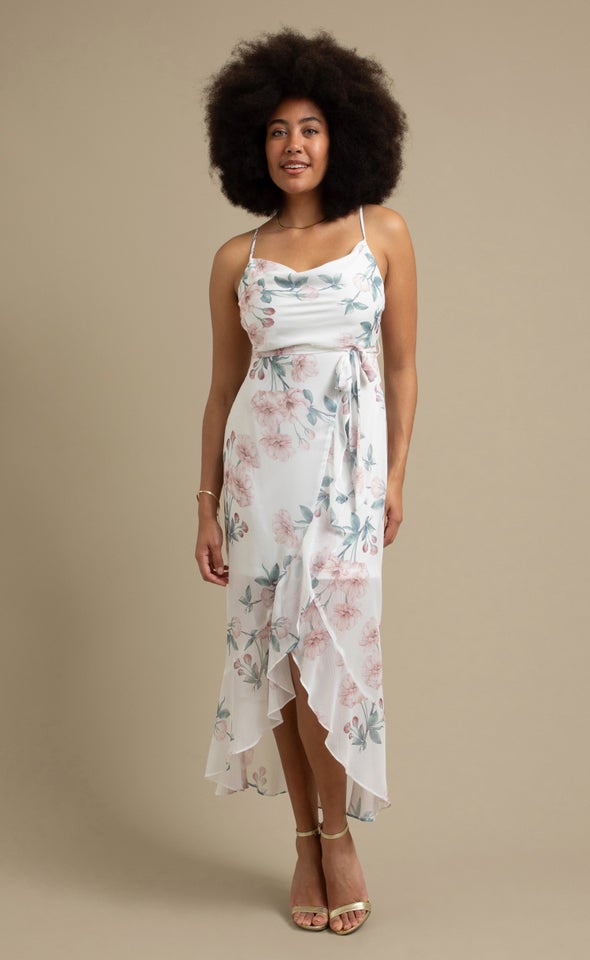 Printed Chiffon Cowl Maxi Cream/floral