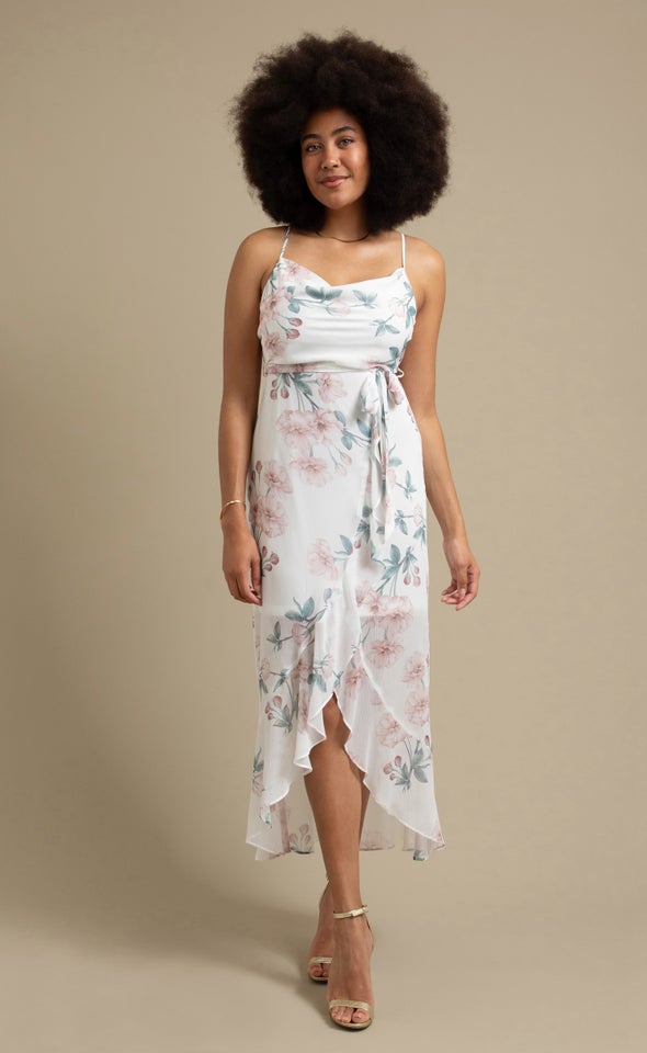 Printed Chiffon Cowl Maxi Cream/floral