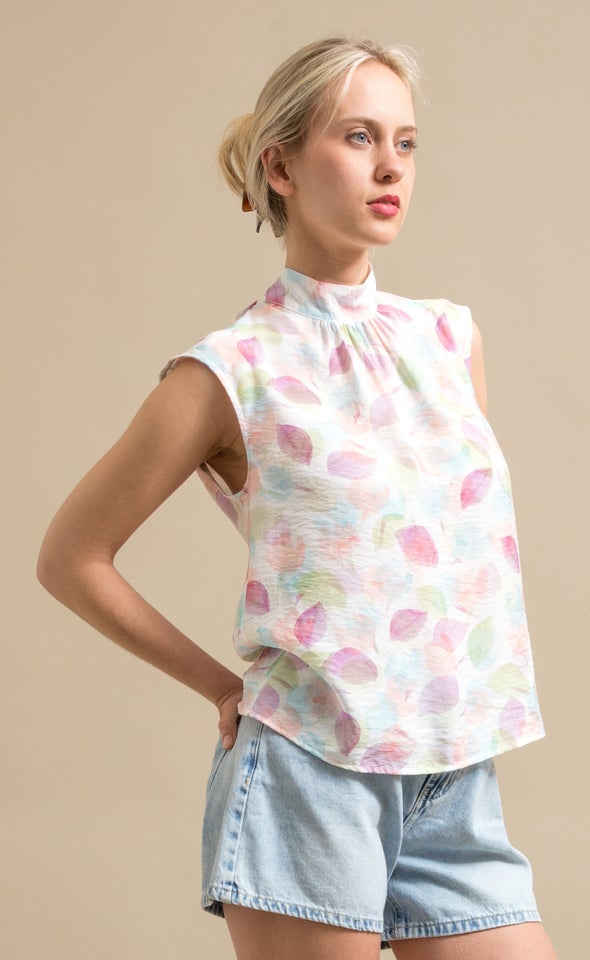 Printed High Neck Shell Top Multi/abstract