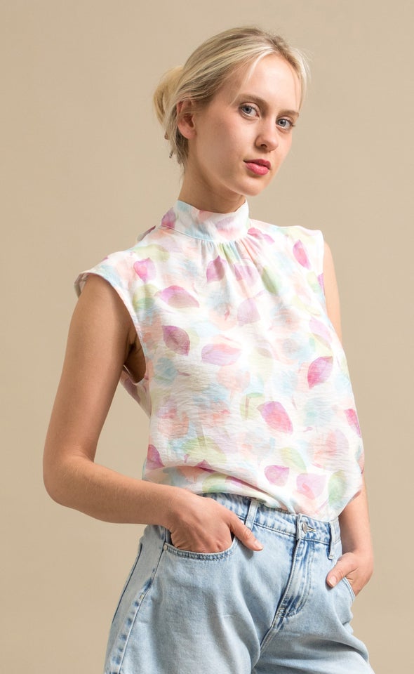 Printed High Neck Shell Top Multi/abstract