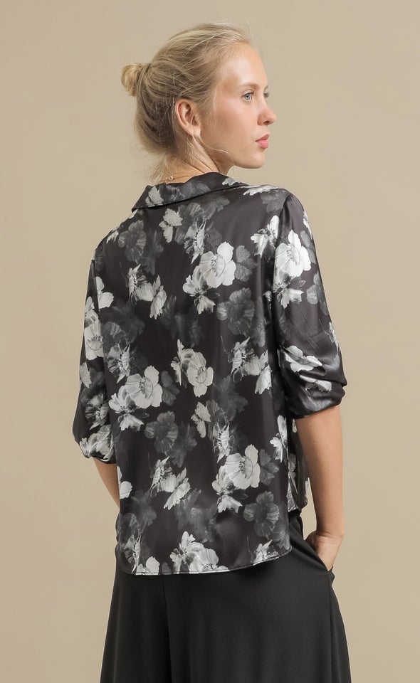 Printed Knot Front Shirt Black/floral