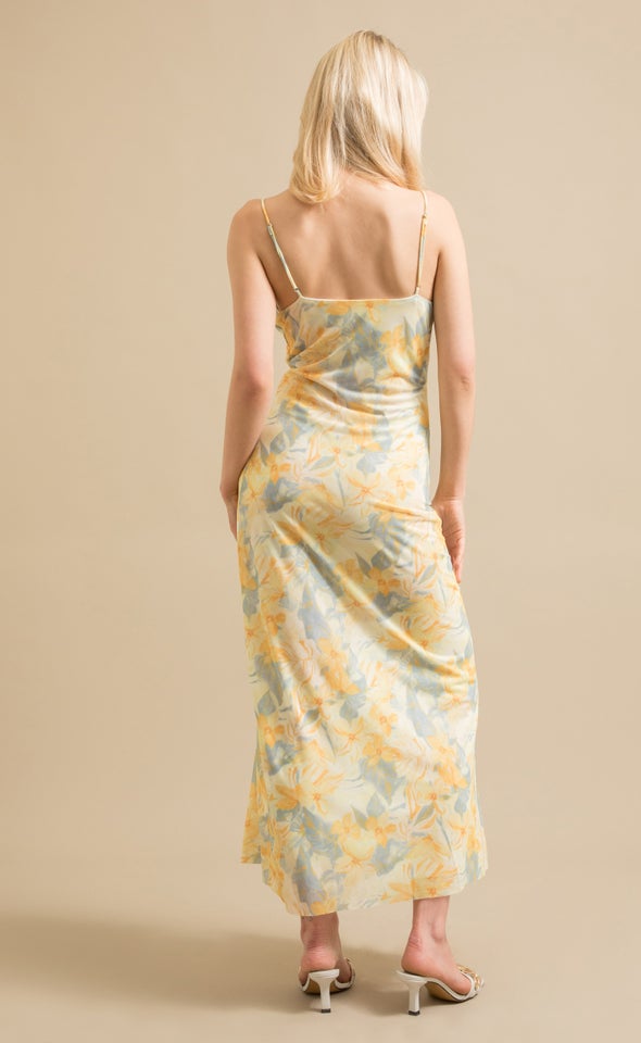 Printed Mesh Split Maxi Yellow/floral