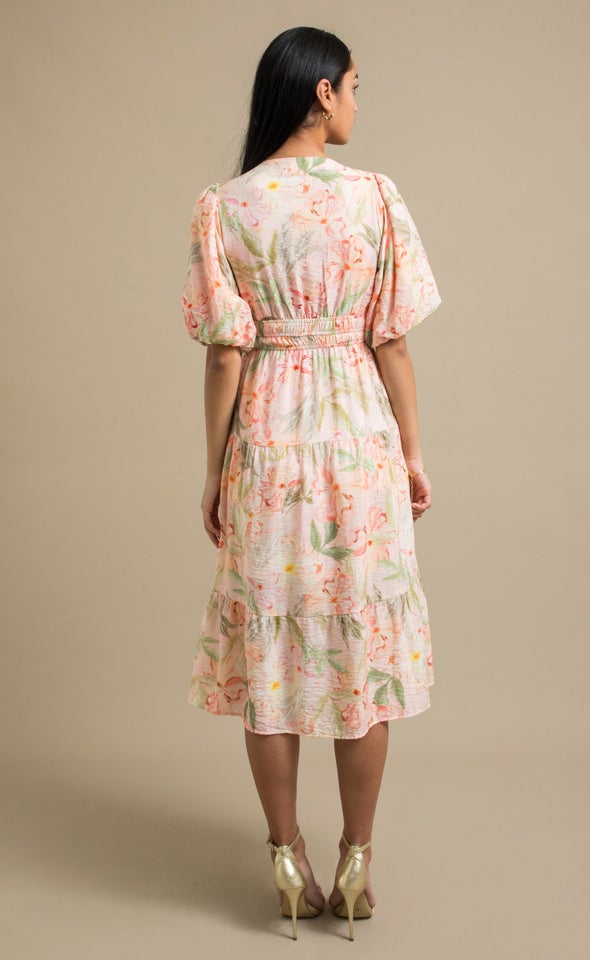 Printed Puff Sleeve Dress Blush/floral