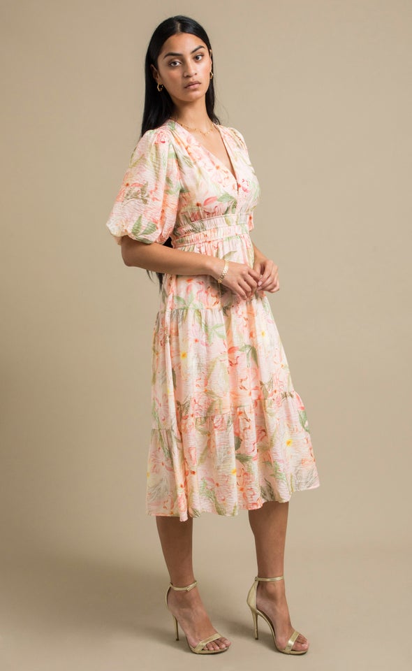 Printed Puff Sleeve Dress Blush/floral