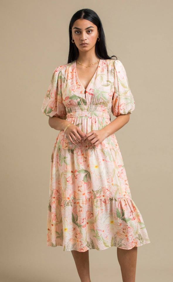 Printed Puff Sleeve Dress Blush/floral