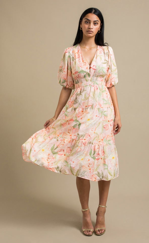 Printed Puff Sleeve Dress Blush/floral