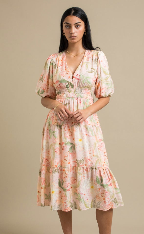 Printed Puff Sleeve Dress Blush/floral