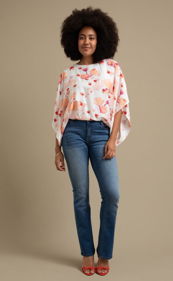 Printed Rayon Kaftan Top Blush/floral