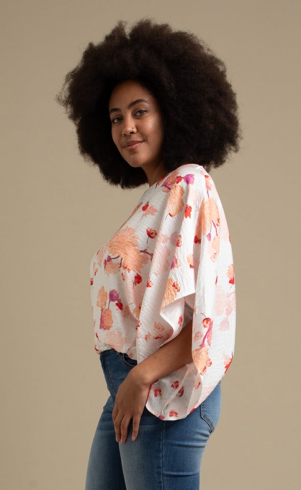 Printed Rayon Kaftan Top Blush/floral