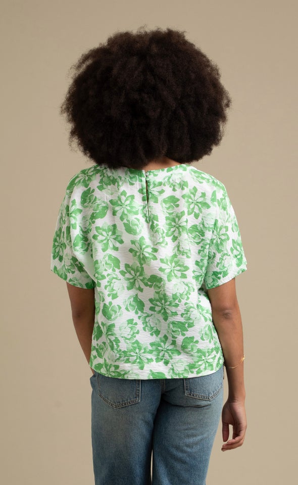 Printed Rayon Top White/green Floral