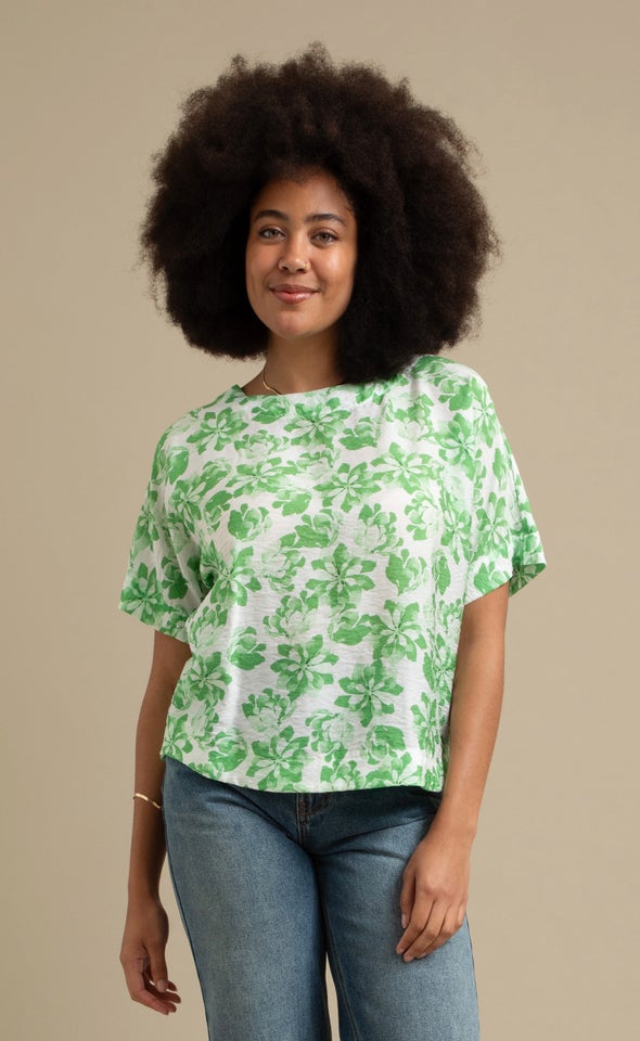 Printed Rayon Top White/green Floral