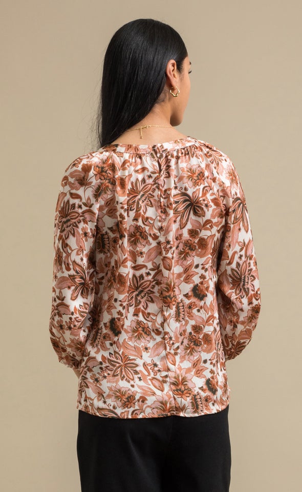 Printed Satin 3/4 Sleeve Top Cream/floral