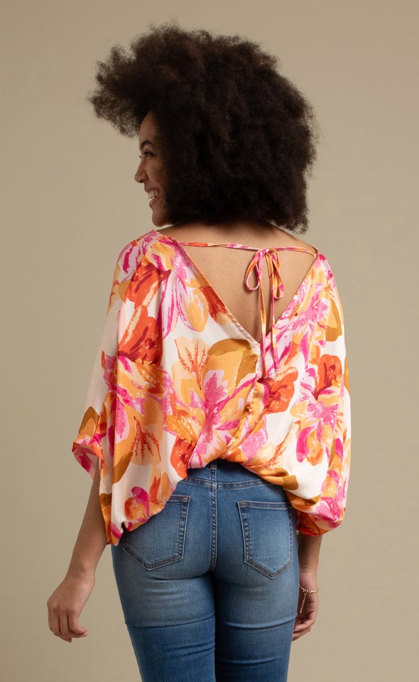 Printed Satin Kaftan Top Pink/orange