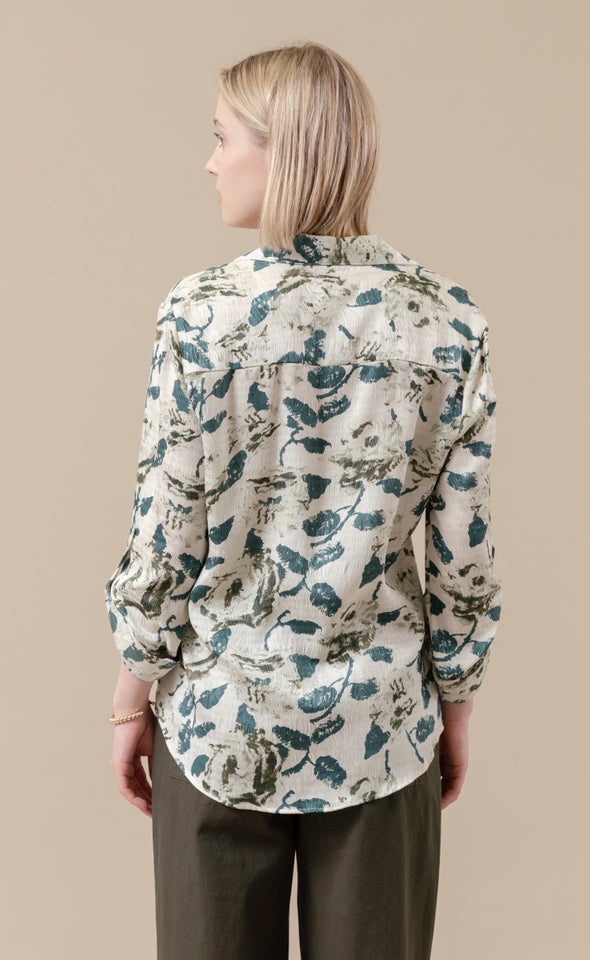 Printed Satin Shirt Olive Print