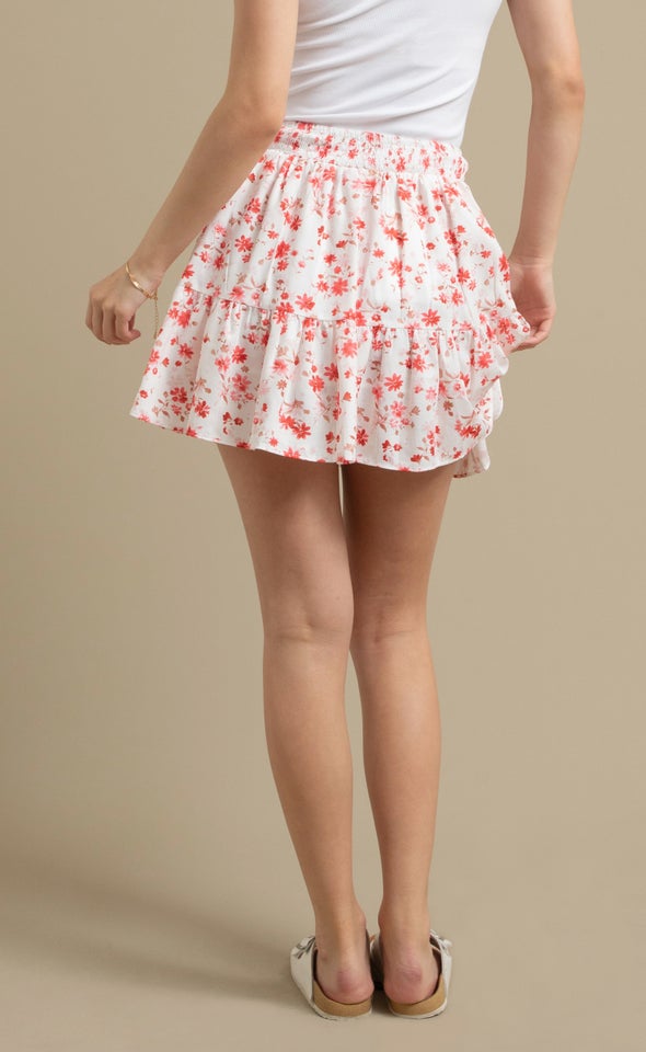 Printed Tiered Mini Skirt Cream/floral