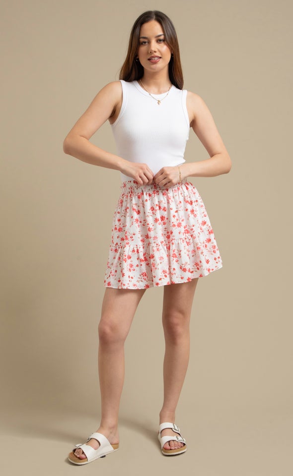 Printed Tiered Mini Skirt Cream/floral