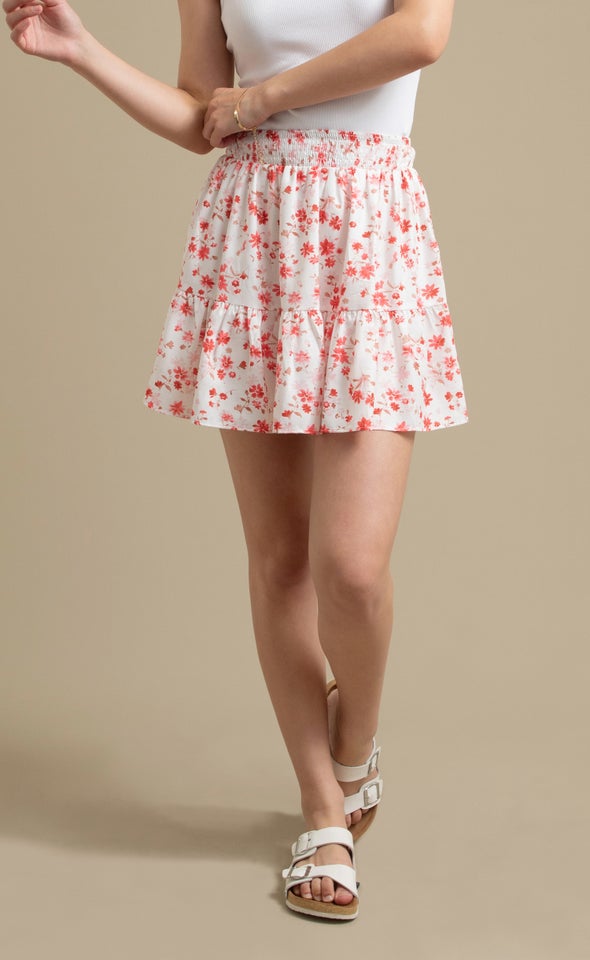 Printed Tiered Mini Skirt Cream/floral