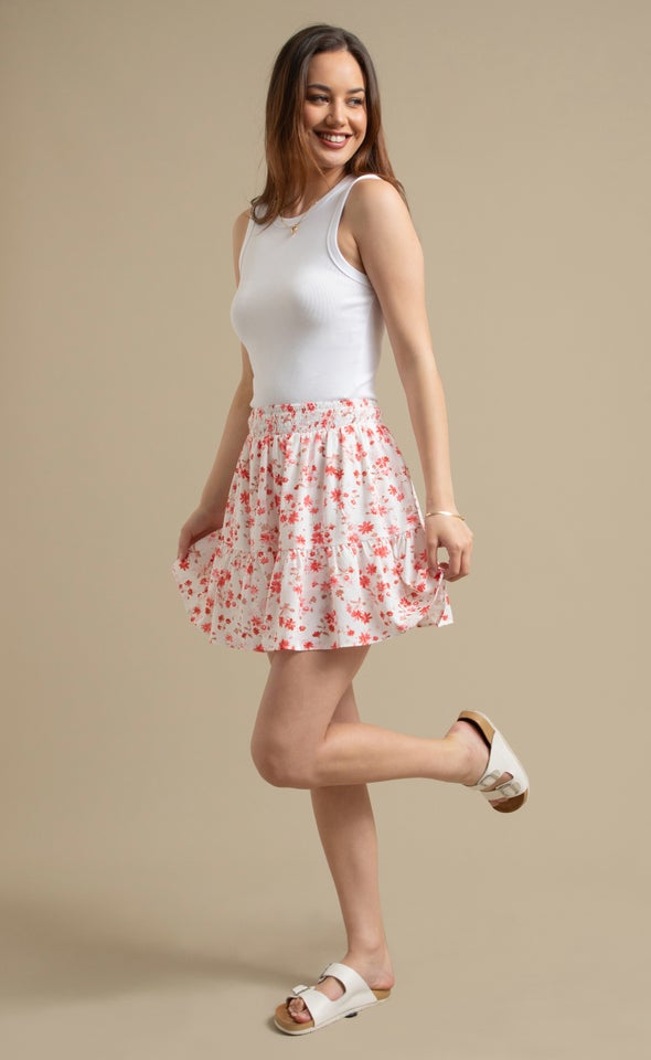 Printed Tiered Mini Skirt Cream/floral