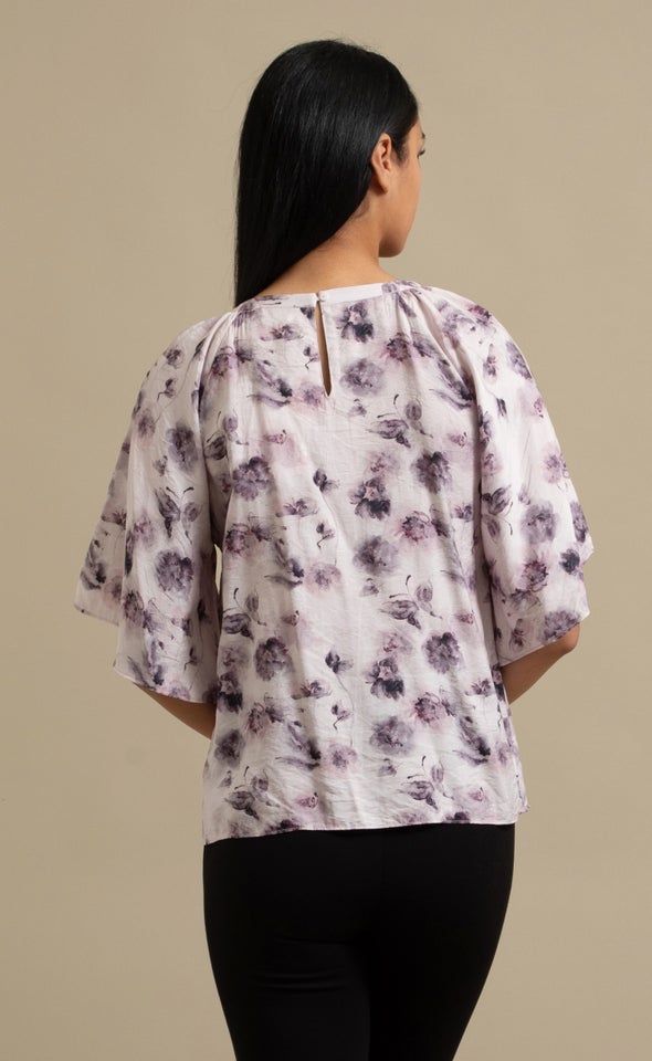 Printed Voile Puff Sleeve Top Dusky/floral