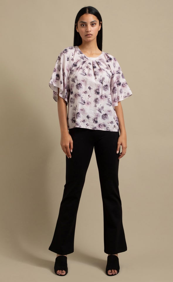 Printed Voile Puff Sleeve Top Dusky/floral